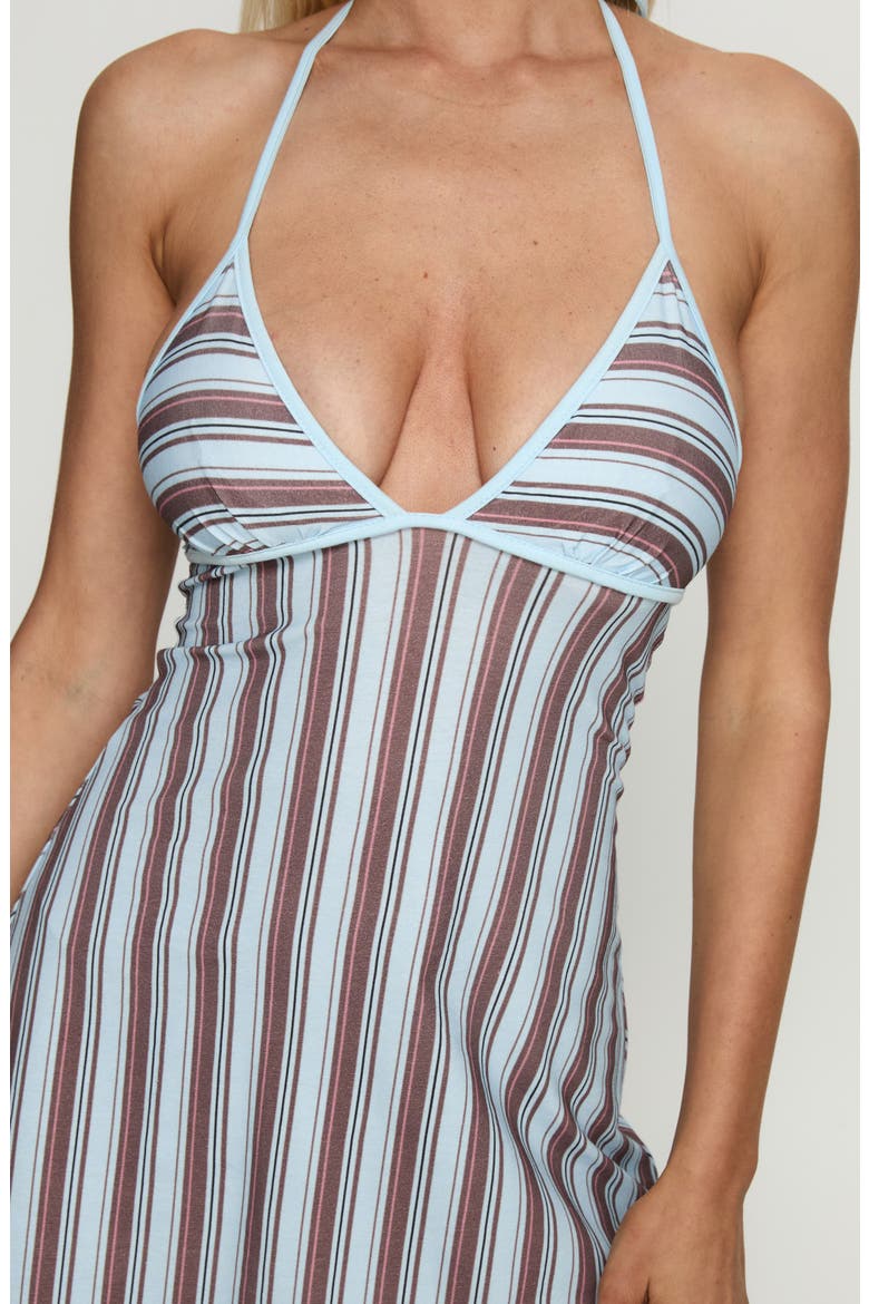 Mishie Stripe Halter Minidress, Alternate, color, BLUE / BROWN STRIPE