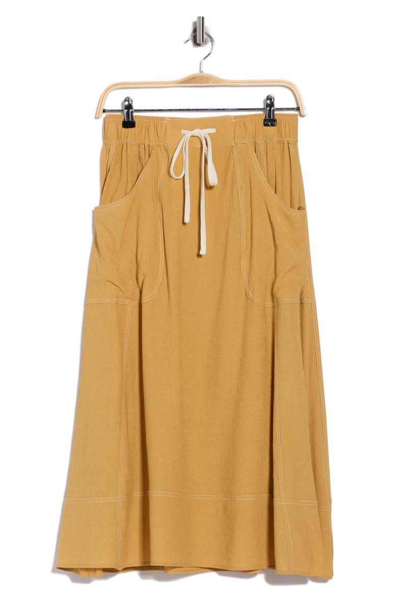 Topstitched A-Line Skirt, Alternate, color, GOLDEN MAIZE/ IVORY