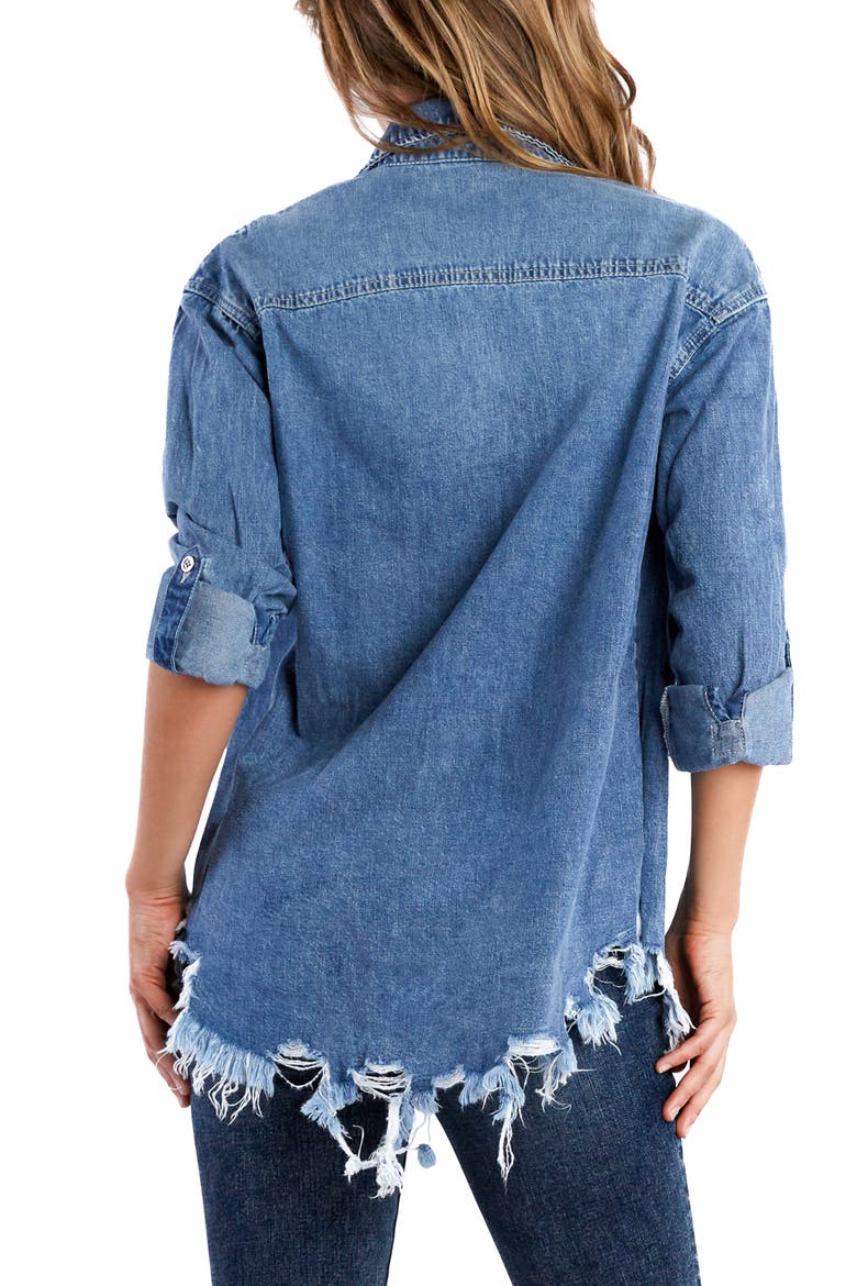 Superstar Denim Shirt, Alternate, color, PINK COMBO