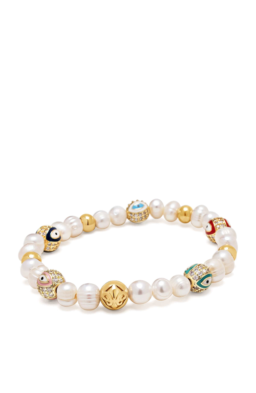 Nialaya Evil Eye Pearl Bracelet In Multi
