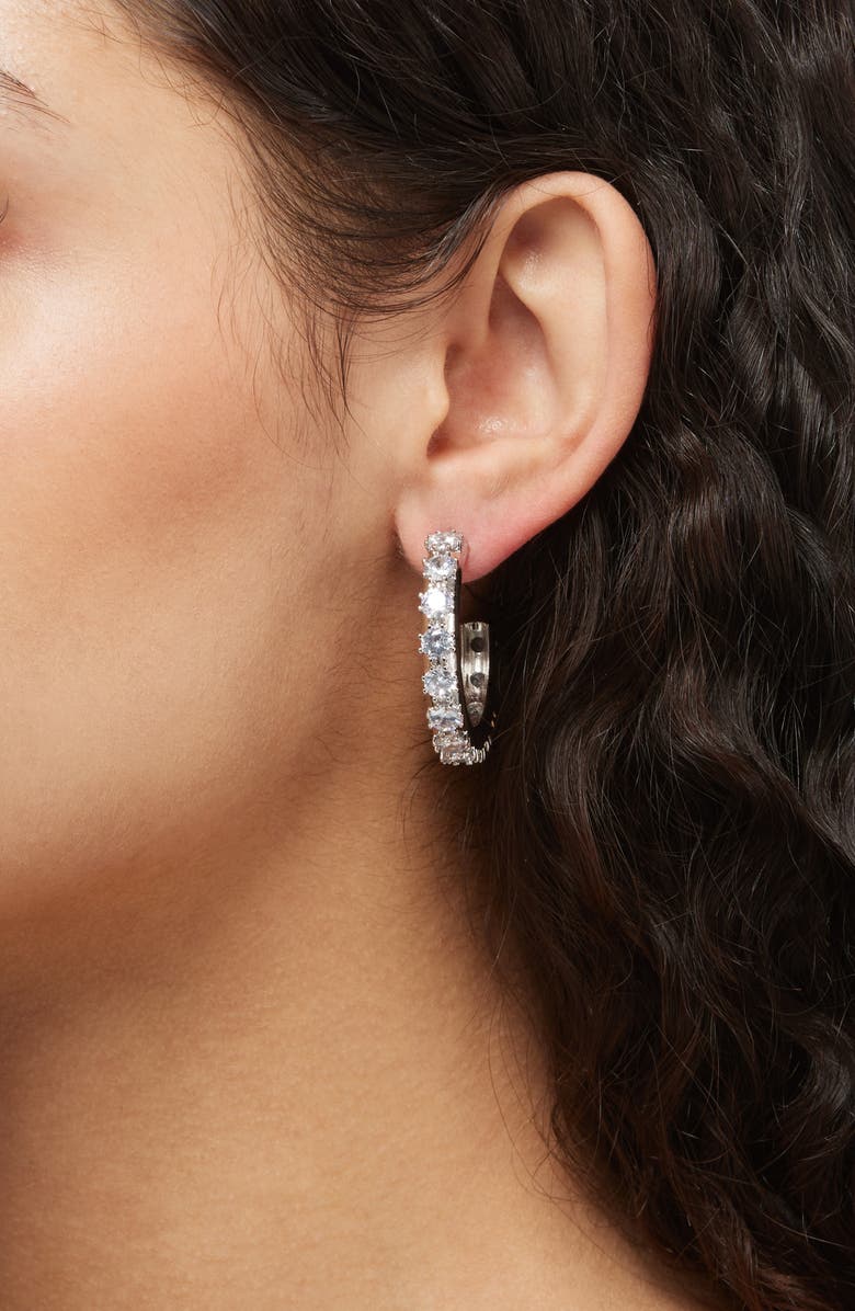 Justine Clenquet Large Nina Crystal Hoop Earrings, Alternate, color, Palladium