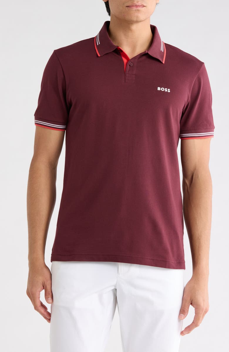 BOSS Paul Stretch Cotton Polo, Main, color, Medium Red
