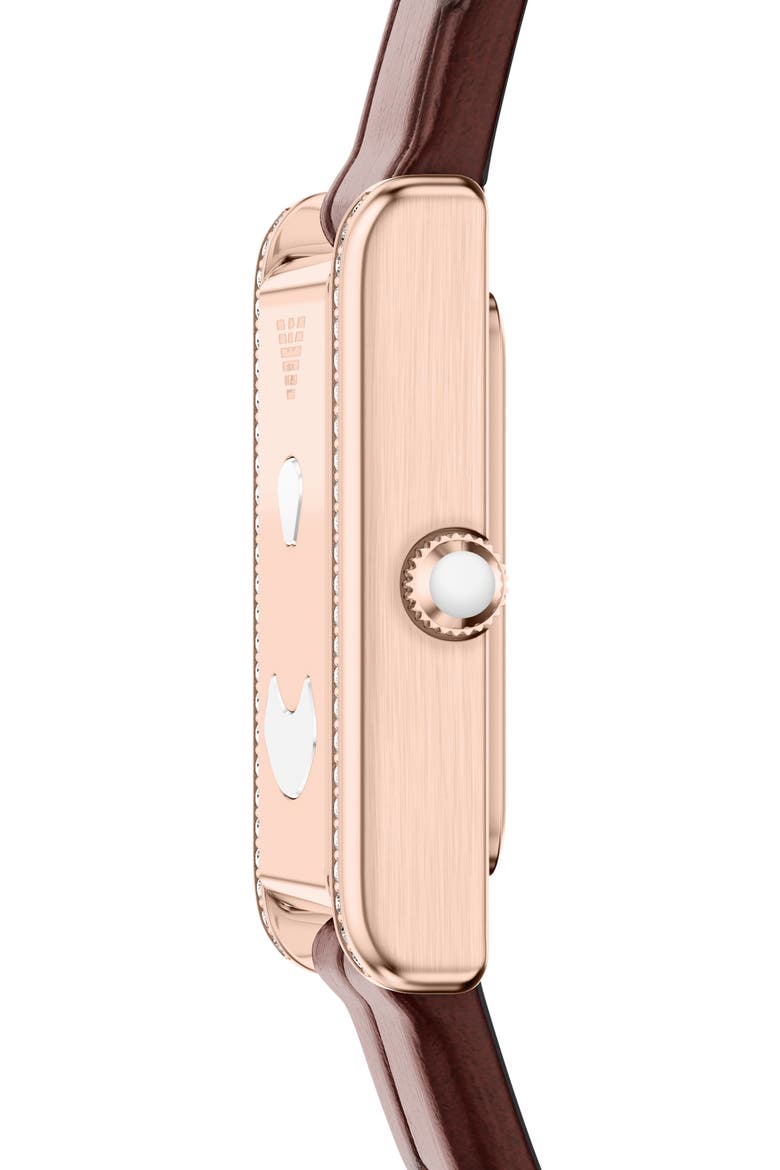 Genni Embossed Leather Strap Tank Watch, 22mm x 32mm, Alternate, color, BROWN/ ROSE GOLD