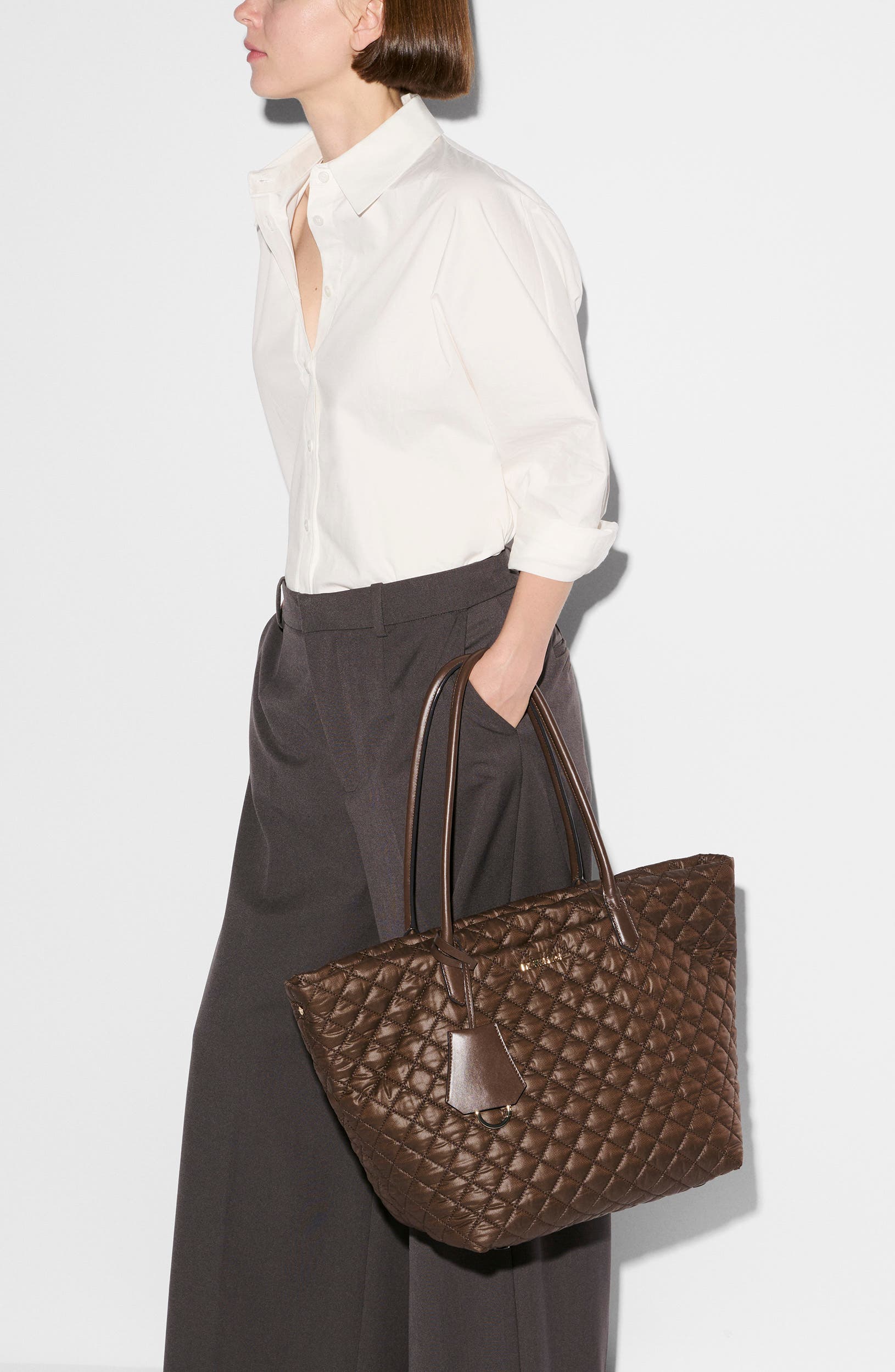 Medium Daily Quilted Nylon Tote, Alternate, color, WALNUT