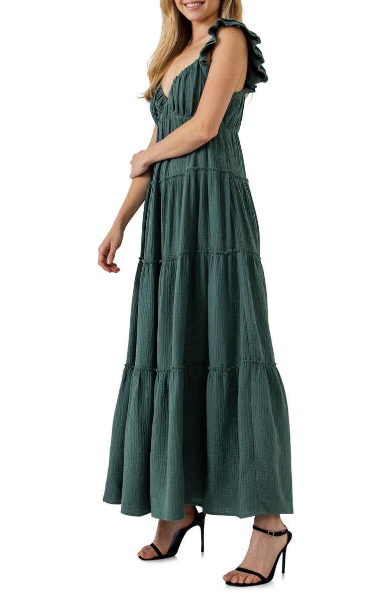 Free the Roses Sweetheart Neck Cotton Gauze Tiered Maxi Dress, Alternate, color, Green