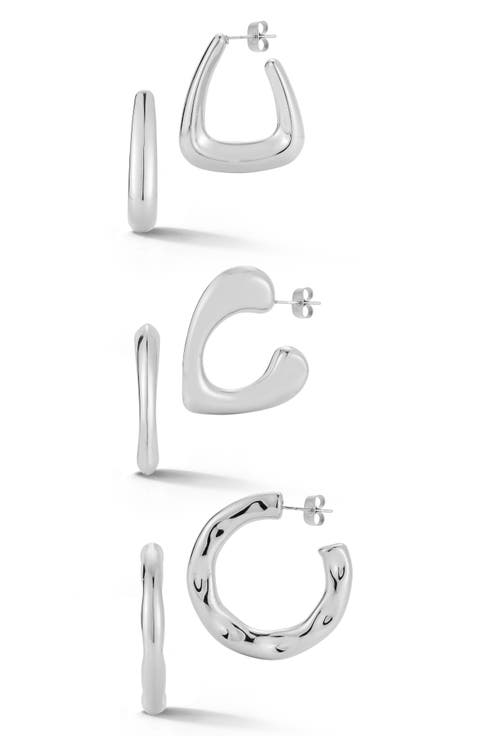 Set of 3 Silvertone Plated Earrings