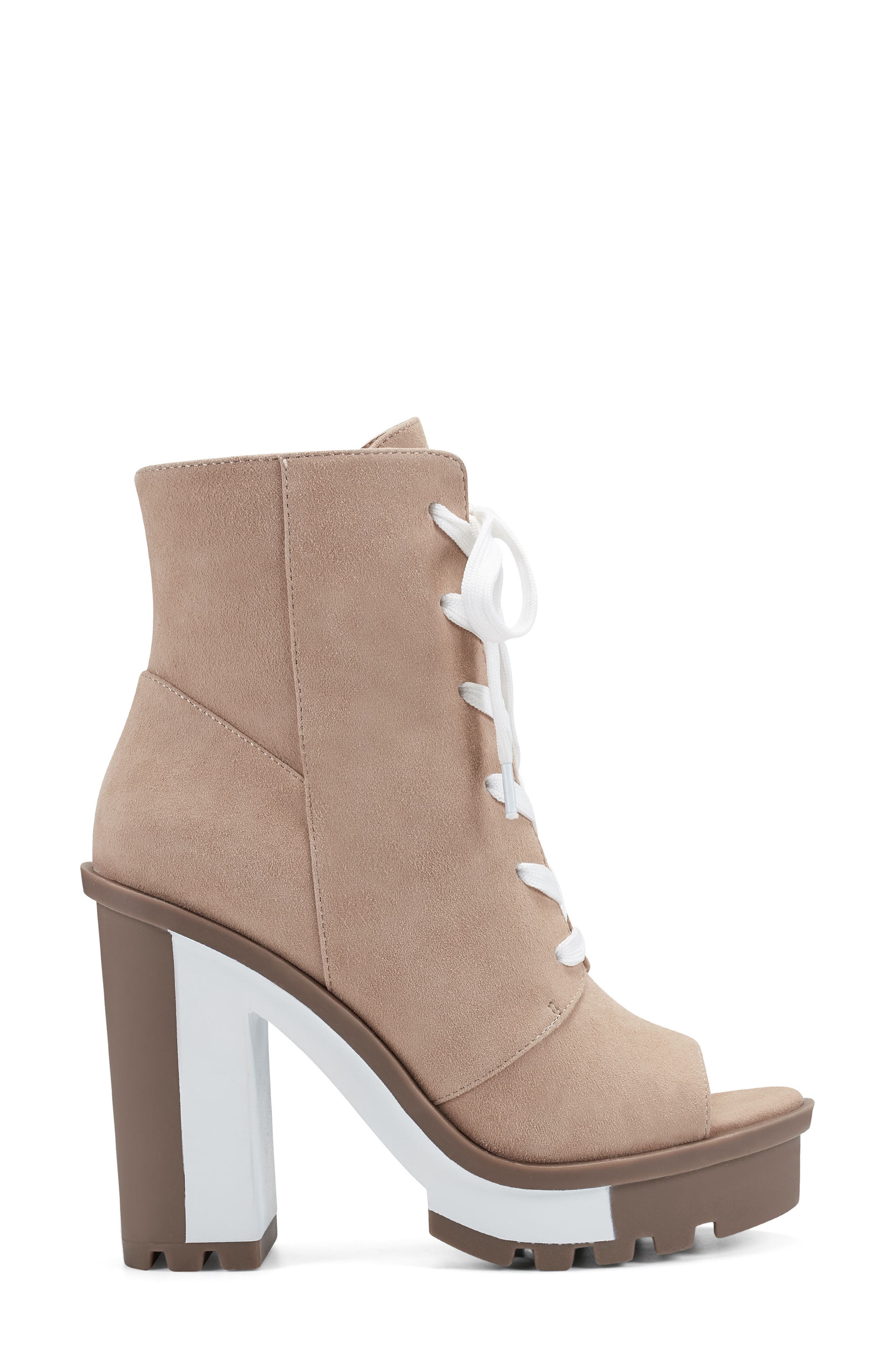 Lizzah Open Toe Platform Bootie, Alternate, color, ALMOND