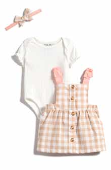 Nicole Miller Gingham Jumper, Bodysuit & Headband Set