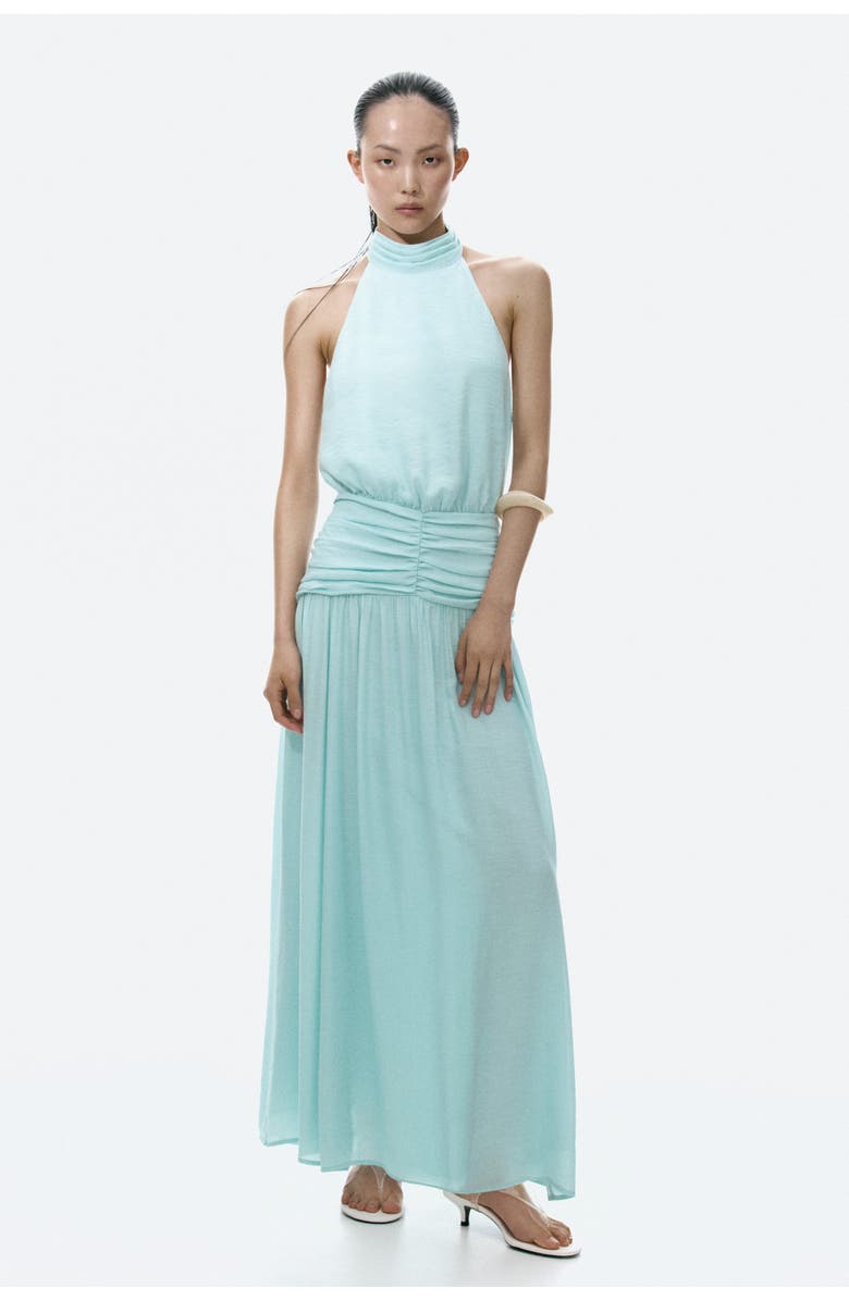 H&M Draped halterneck dress, Alternate, color, Light Turquoise