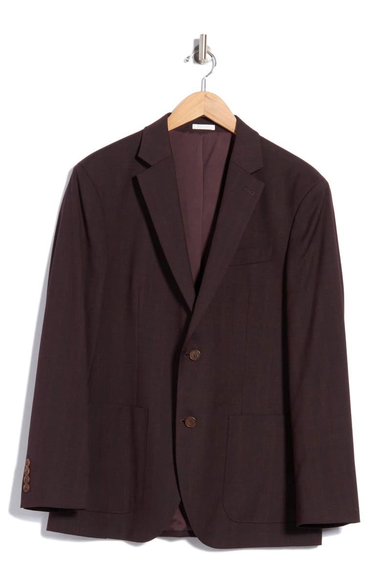 Trim Fit Plaid Sport Coat, Alternate, color, RED BURGUNDY PLAID