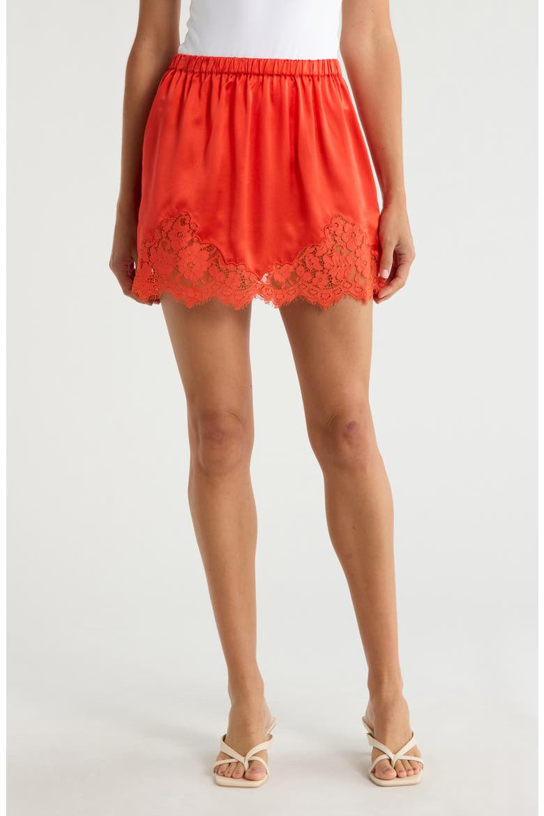 Alexia Lace Trim Silk Blend Slip Miniskirt, Main, color, APEROL