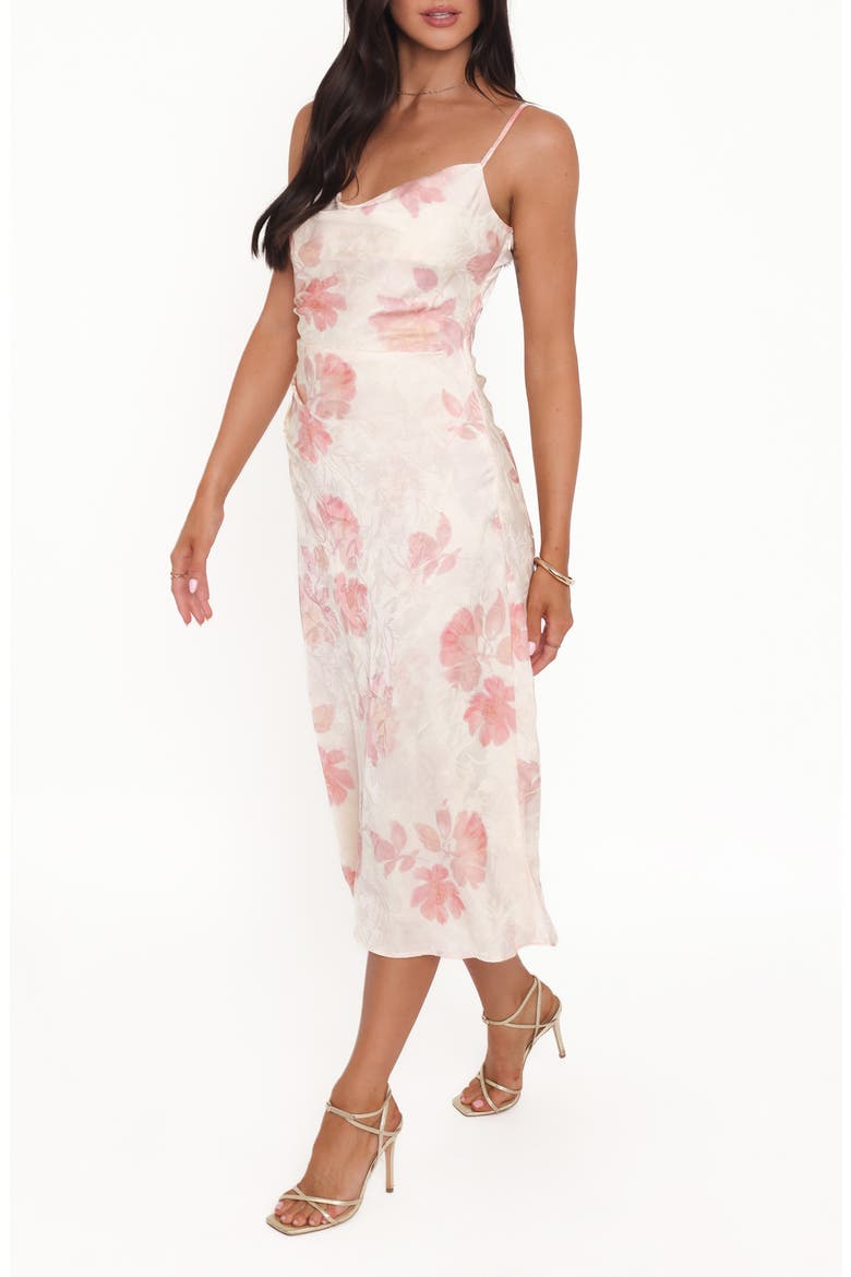 Sandrine Floral Satin Midi Dress, Alternate, color, PINK FLORAL