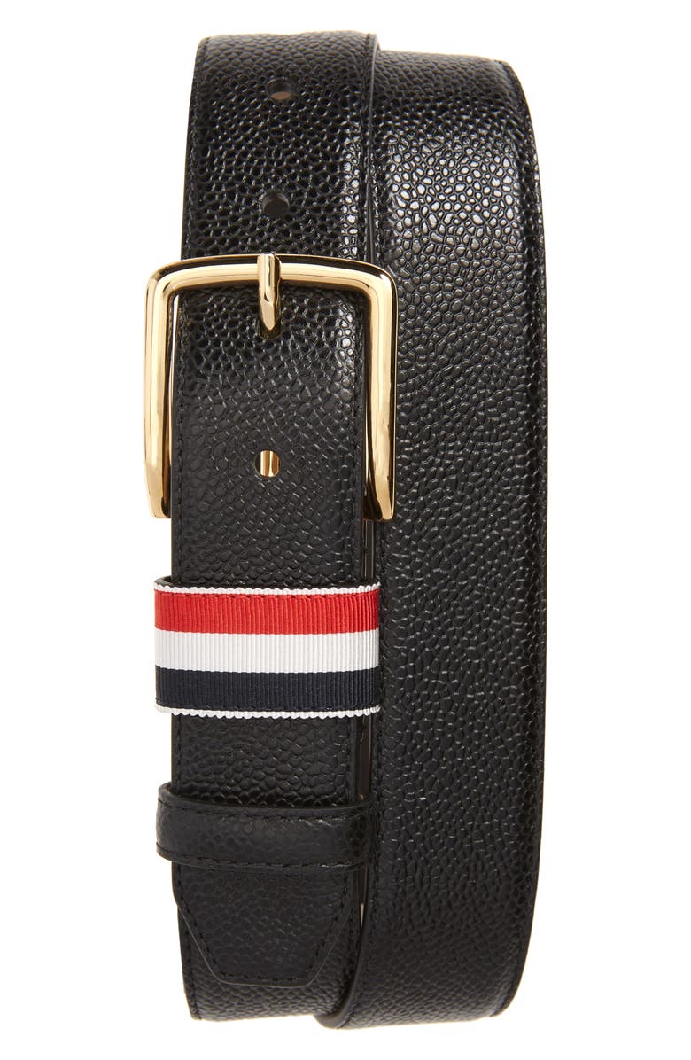 Thom Browne RWB Loop Leather Belt, Main, color, 001 - Black