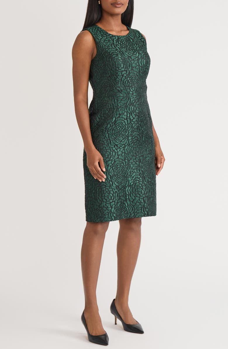 KASPER Floral Jacquard Sheath Dress, Alternate, color, Evergreen/ Black