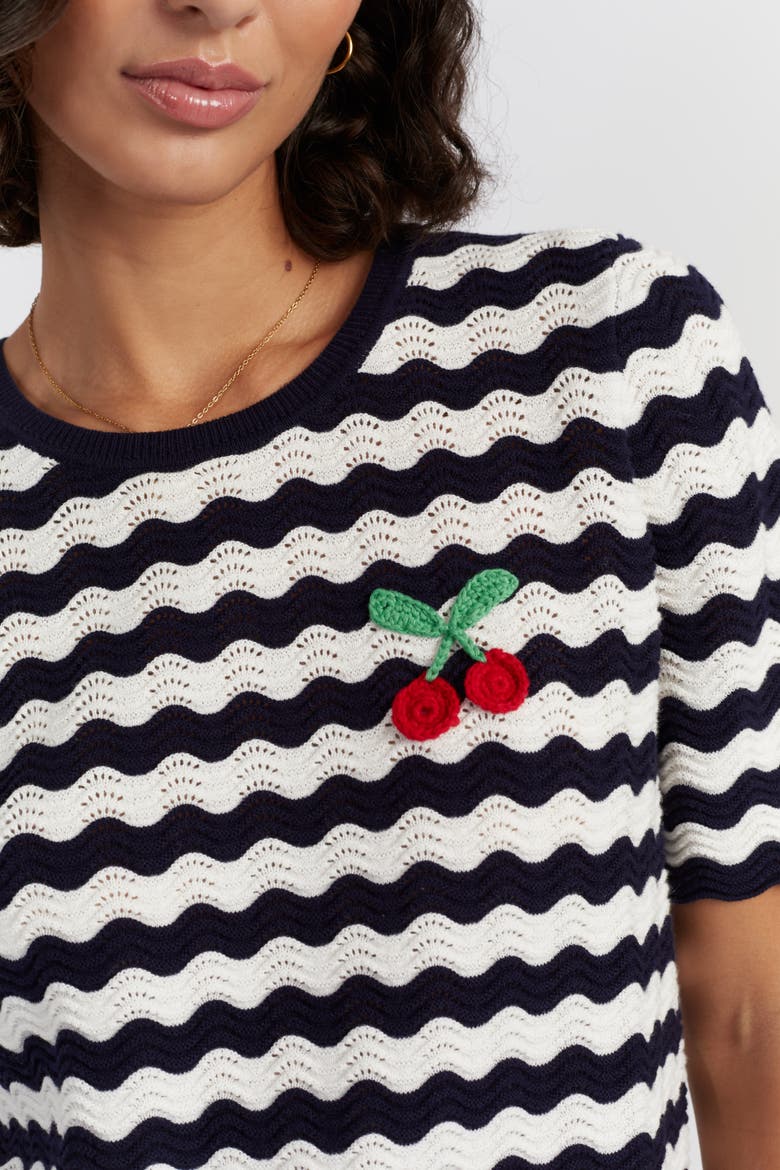 Cherry Crochet Tee, Alternate, color, Blue/Cream