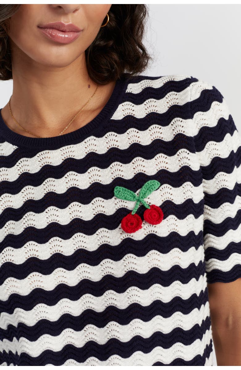 Chinti & Parker Cherry Crochet Tee, Alternate, color, Blue/Cream