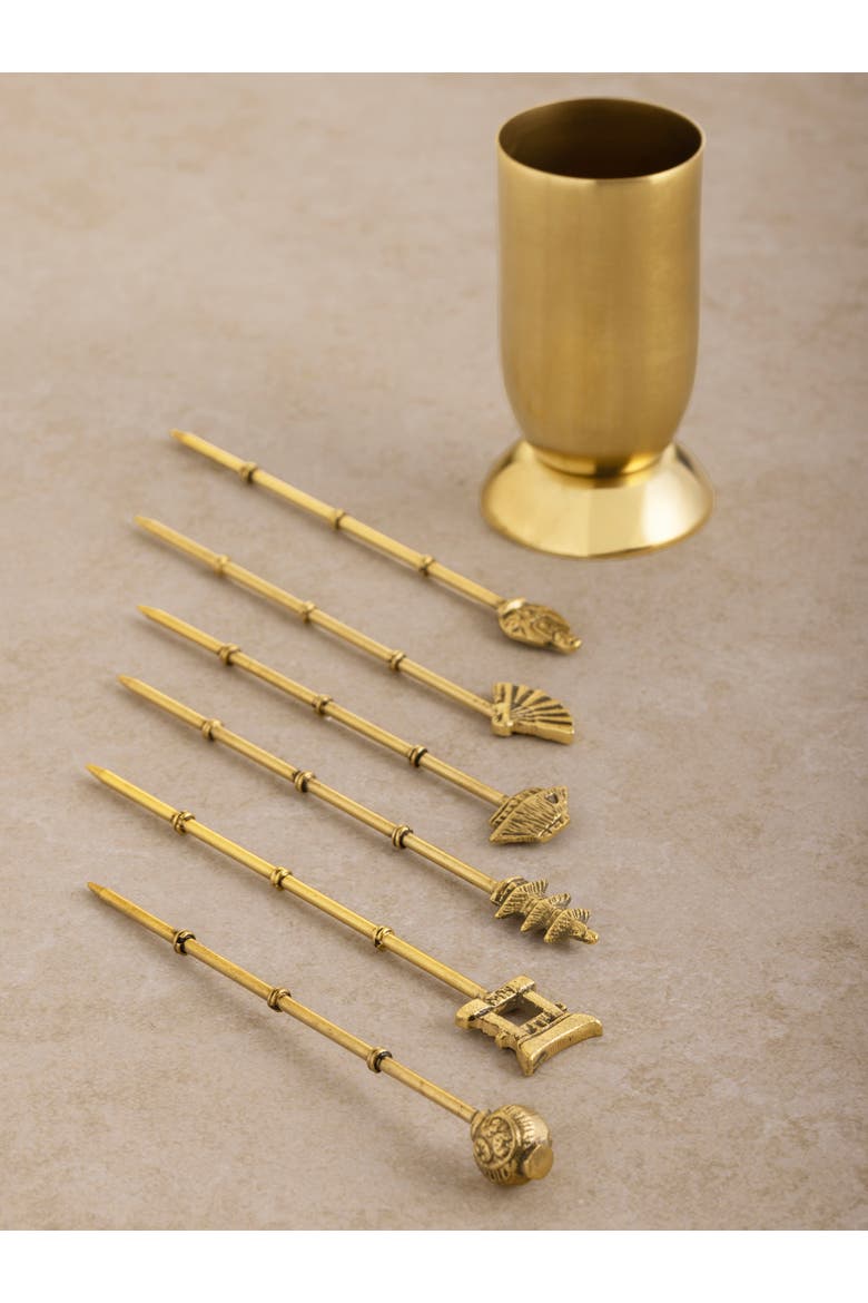 Magnolia Cocktail Picks, Set of 6, Alternate, color, Gold