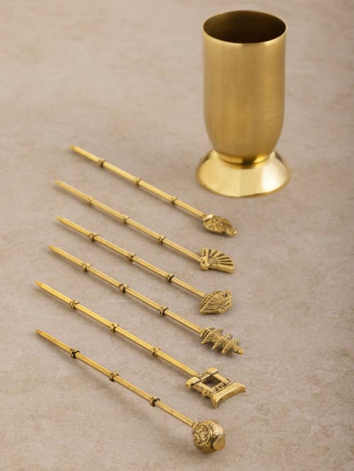 Gauri Kohli Magnolia Cocktail Picks, Set Of 6 In Gold