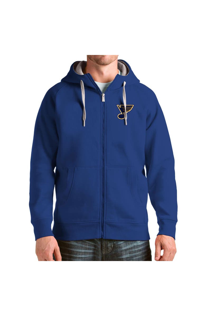 ANTIGUA Men's Antigua Blue St. Louis Blues Logo Victory Full-Zip Hoodie, Main, color,