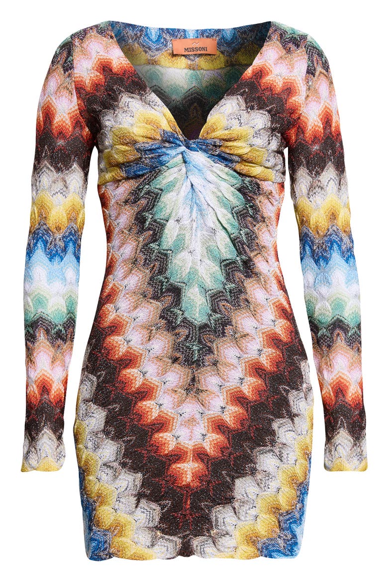 Lace Motif Lamé Long Sleeve Body-Con Minidress, Main, color, MULTICOLOR ON BLACK BASE