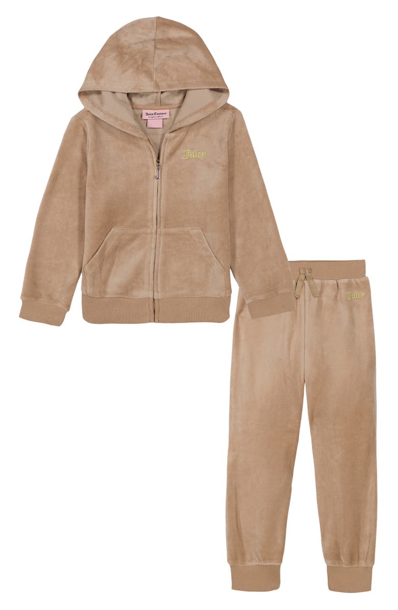 Juicy Couture Logo Velour Logo Full Zip Hoodie & Joggers Set, Main, color, 