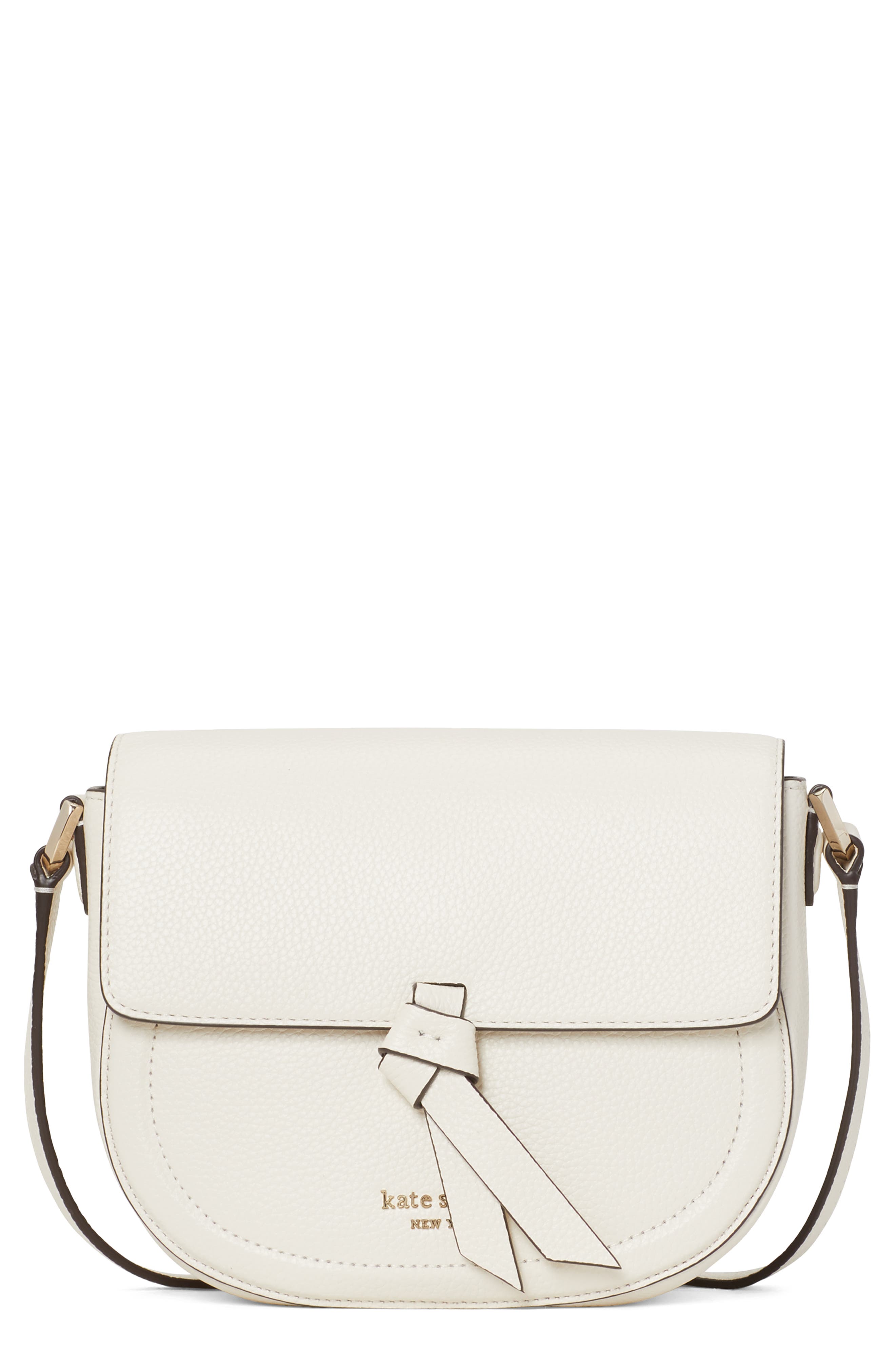 knott medium leather saddle bag, Main, color, PARCHMENT