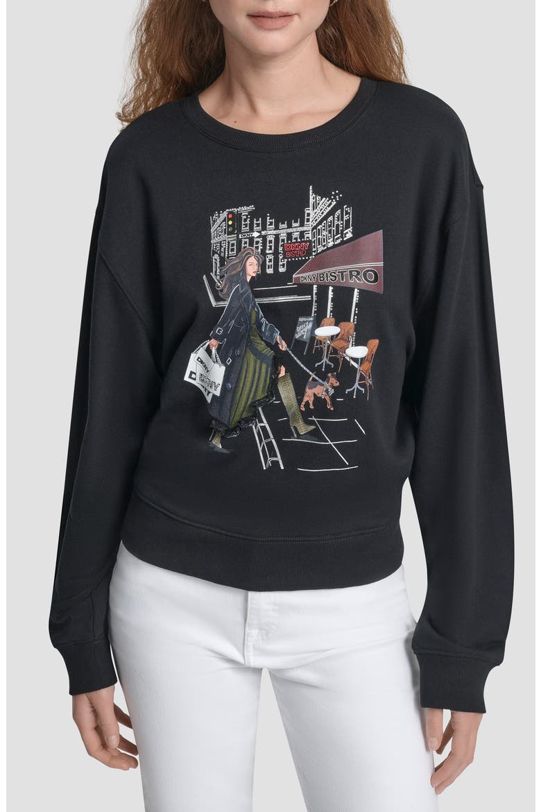 Bistro Conversational Cotton Blend Graphic Sweatshirt, Main, color, BLACK