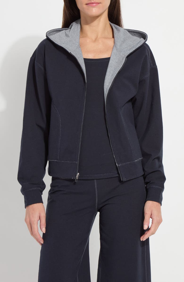 Lysse Jovie Reversible Zip Hoodie, Main, color, True Navy/ Grey Melange