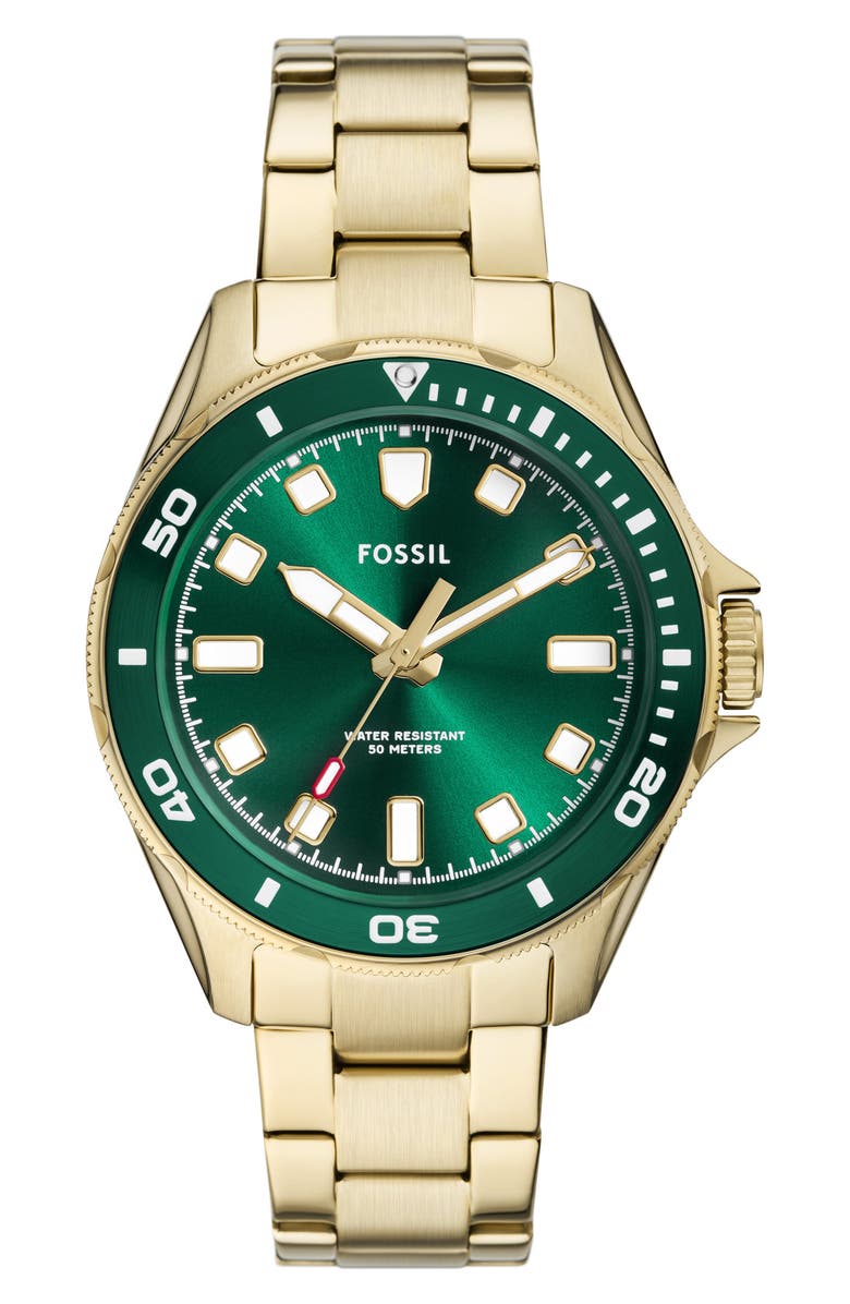 Fossil Dalton Three Hand Quartz Bracelet Watch, 42mm, Main, color, Gold