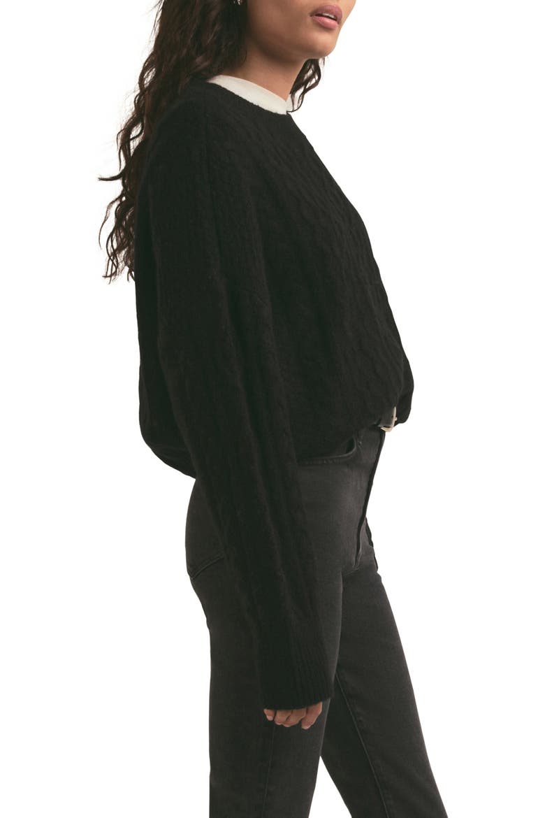 Oversize Cable Knit Sweater, Alternate, color, BLACK