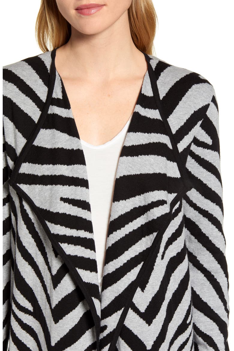 Zebra Stripe Drape Lapel Jacquard Cardigan, Alternate, color, SILVER HEATHER
