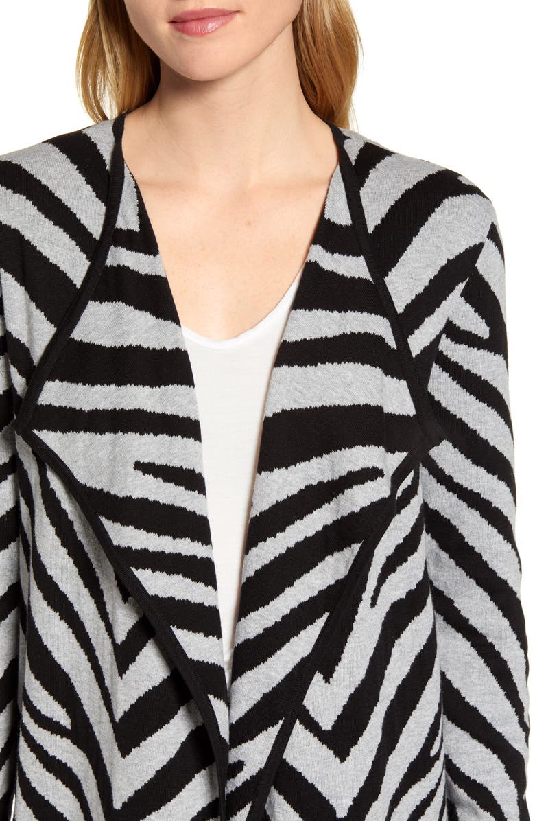 Vince Camuto Zebra Stripe Drape Lapel Jacquard Cardigan, Alternate, color,