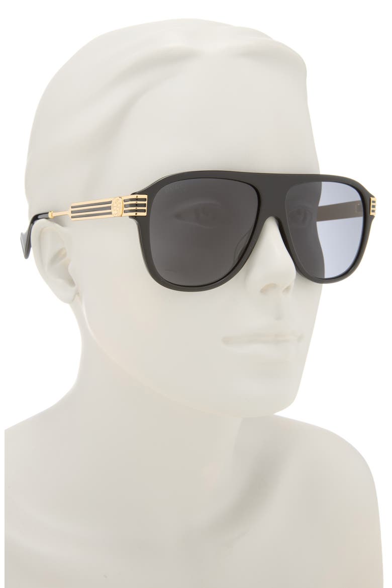 57mm Aviator Sunglasses, Alternate, color, BLACK GOLD GREY