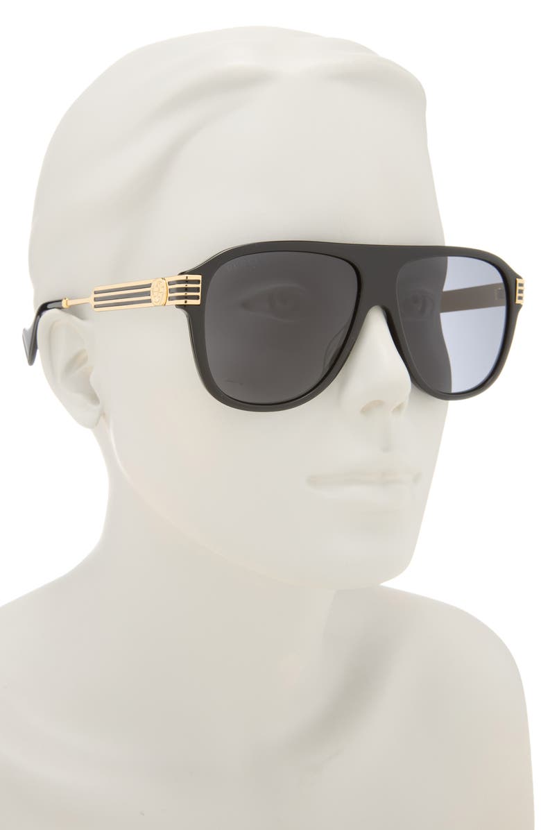Gucci 57mm Aviator Sunglasses, Alternate, color, Black Gold Grey