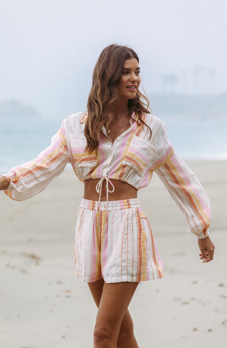 LSPACE St. Lucia Cover-Up Shorts, Alternate, color, Vaca Pink/Orange Stripe