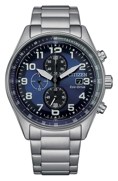 Eco Drive Chronograph Stainless Steel Bracelet Watch, 43mm