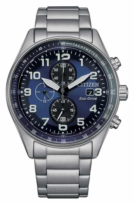 Eco Drive Chronograph Stainless Steel Bracelet Watch, 43mm