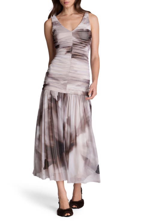 Deep V-Neck Ruched Maxi Dress