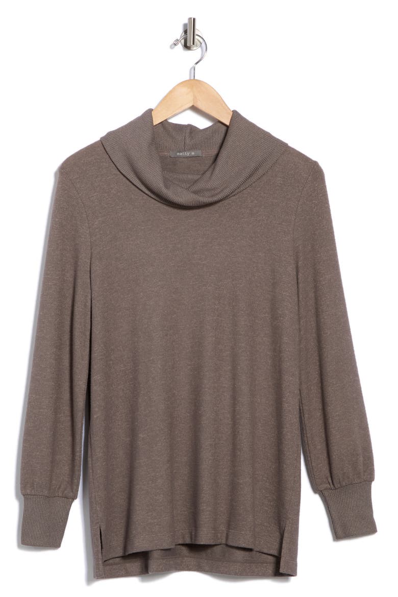 Cowl Neck Long Sleeve Knit Top, Alternate, color, HEATHER PEBBLE