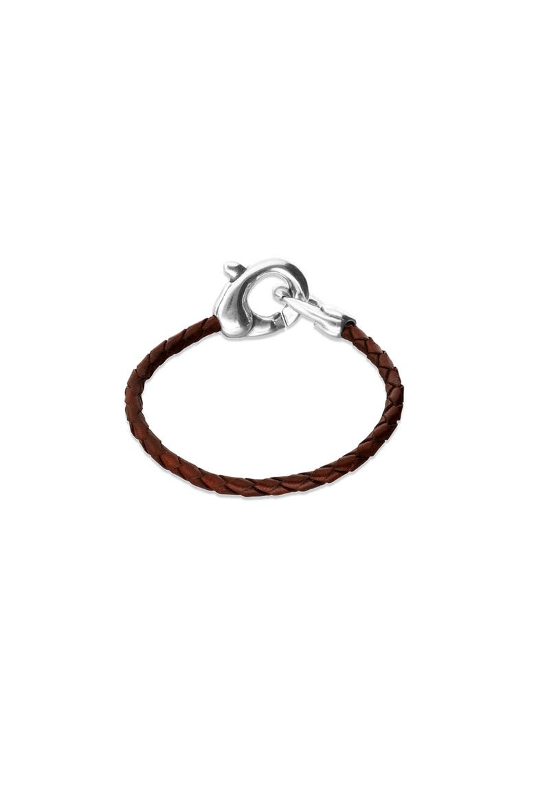 Brown Leather Strap with Interlocking Carabiner Detail, Alternate, color, Silver