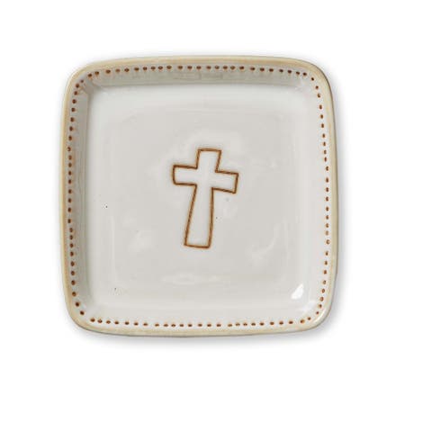 Multicolor Ceramic Cross Trinket Dish Decorative Tray