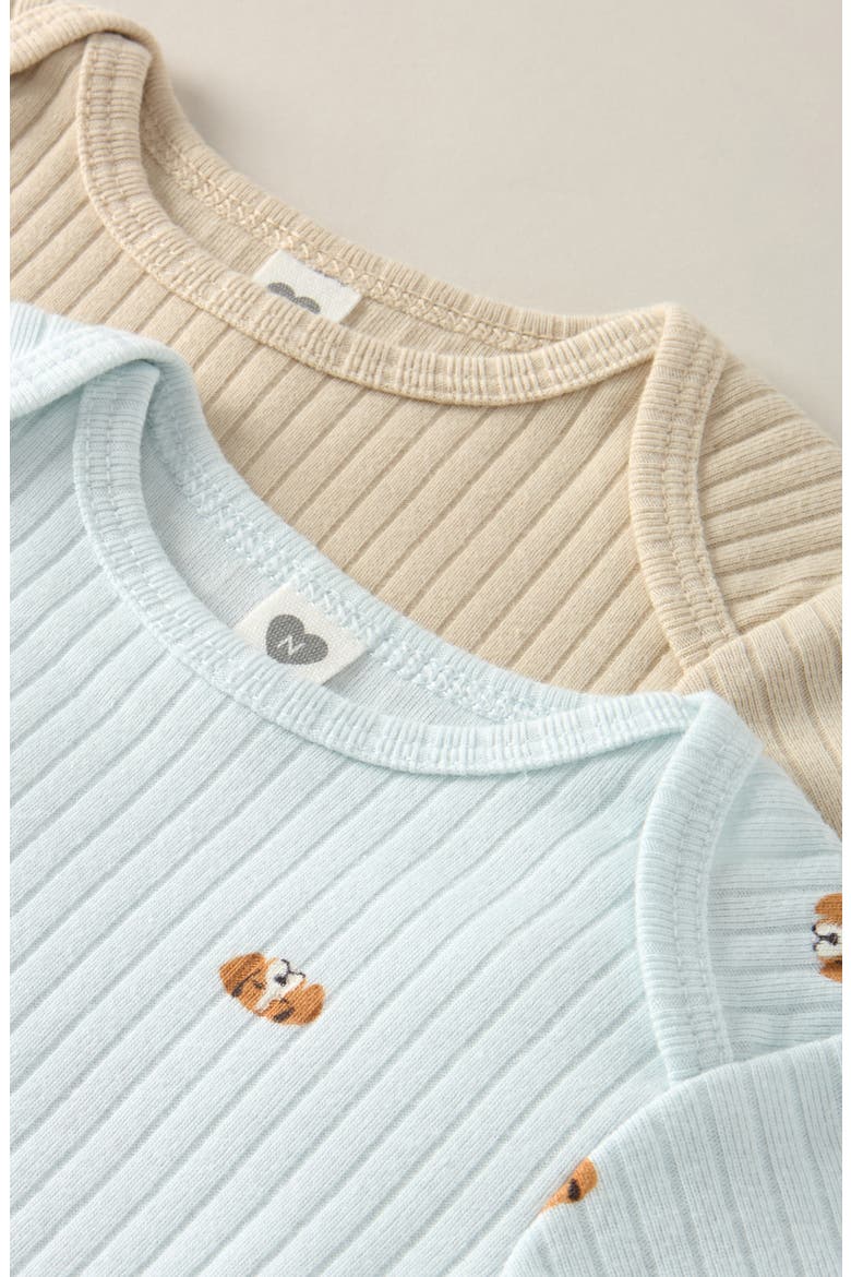 Assorted 2-Pack Cotton Blend Rib Bodysuits, Alternate, color, BLUE PUPPY- BEIGE PACK