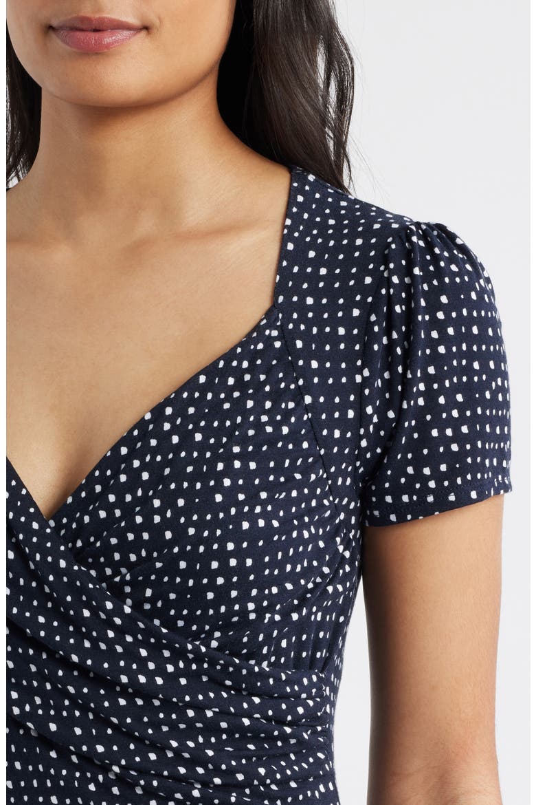 Dot Print Surplice Neck Dress, Alternate, color, NAVY