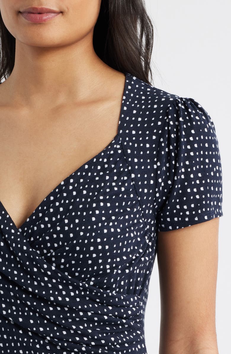 Loveappella Dot Print Surplice Neck Dress, Alternate, color, Navy