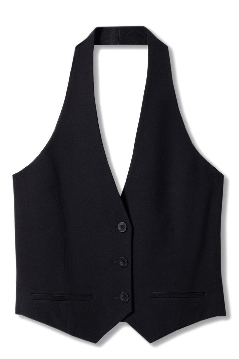 Halter Neck Crop Waistcoat, Alternate, color, BLACK