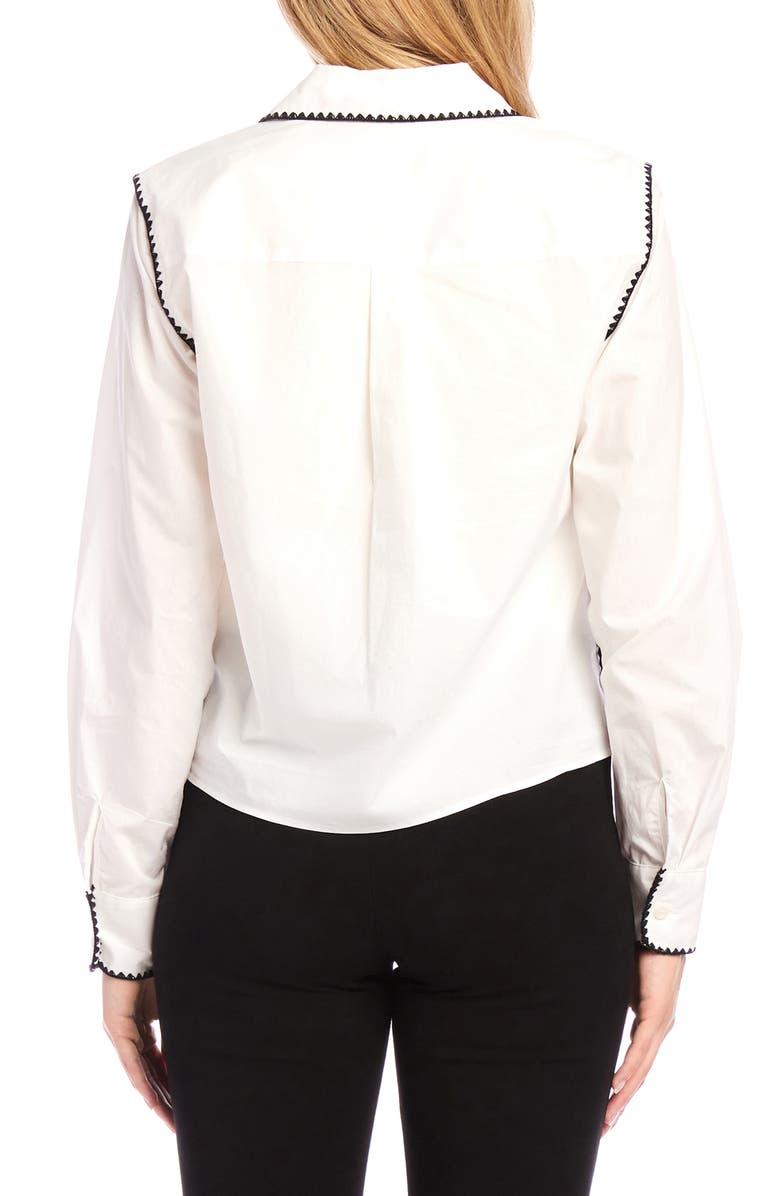 Karen Kane Blanket Stitch Tie Front Cotton Button-Up Shirt, Alternate, color, 