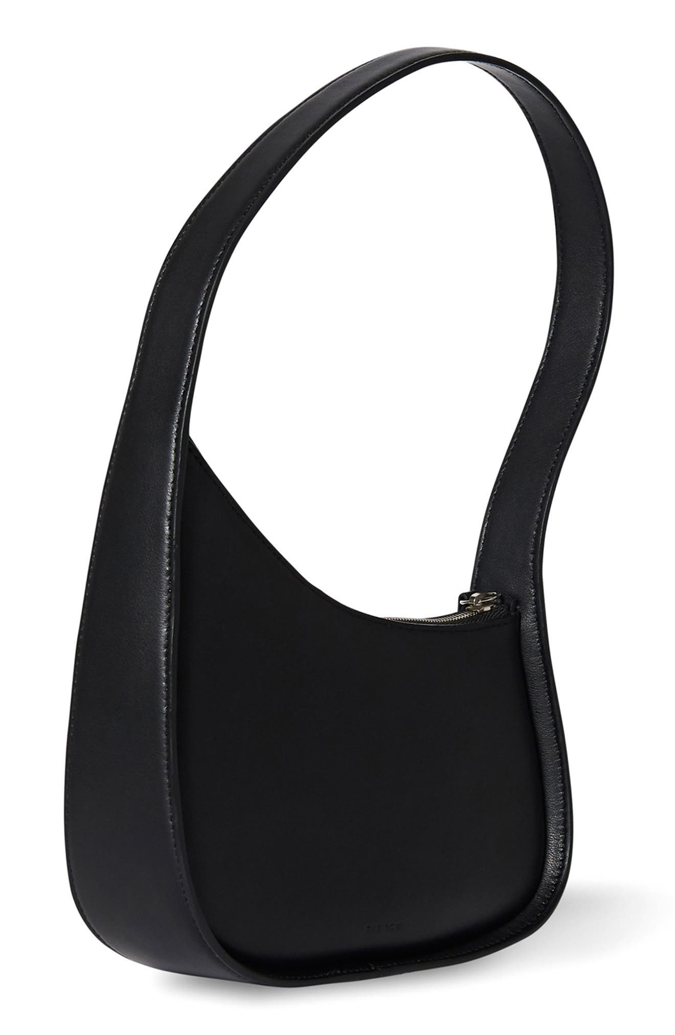 Half Moon Leather Bag, Alternate, color, BLACK