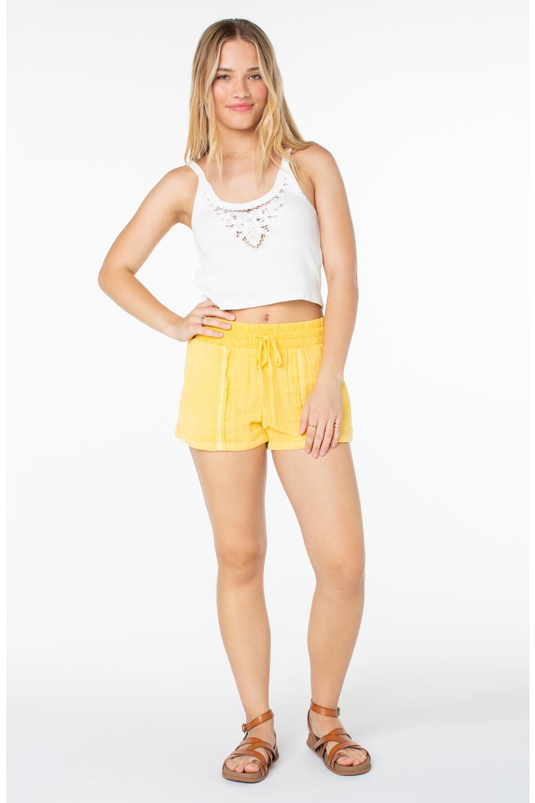 Malina Cotton Gauze Drawstring Shorts, Alternate, color, MIMOSA SOLID