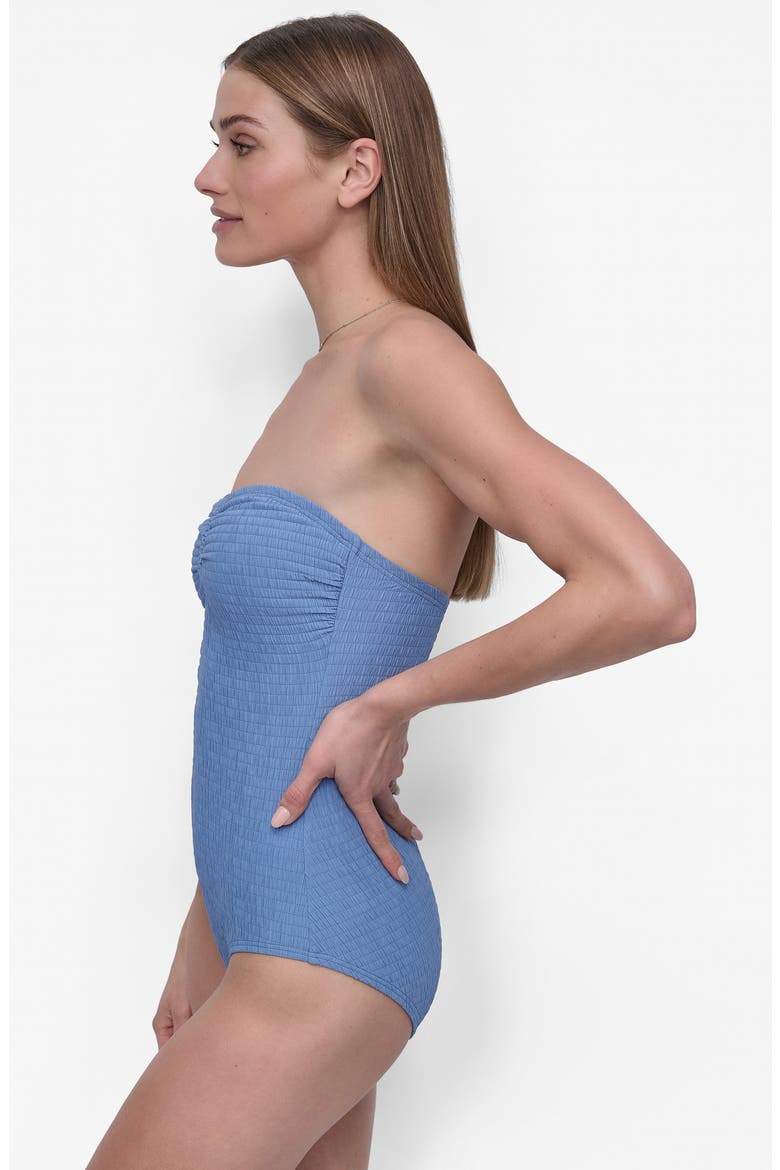 Bandeau Shirred One-Piece Swimsuit, Alternate, color, BLUE BELL TEXTURED