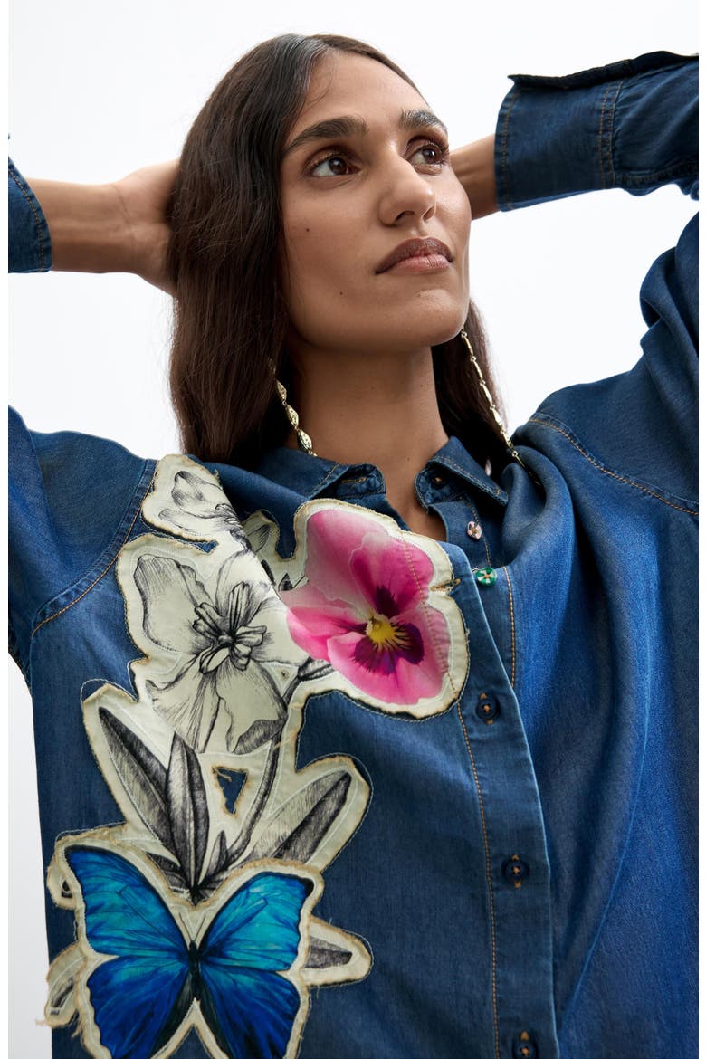 Floral Patch Button-Front Shirt, Alternate, color, PINK